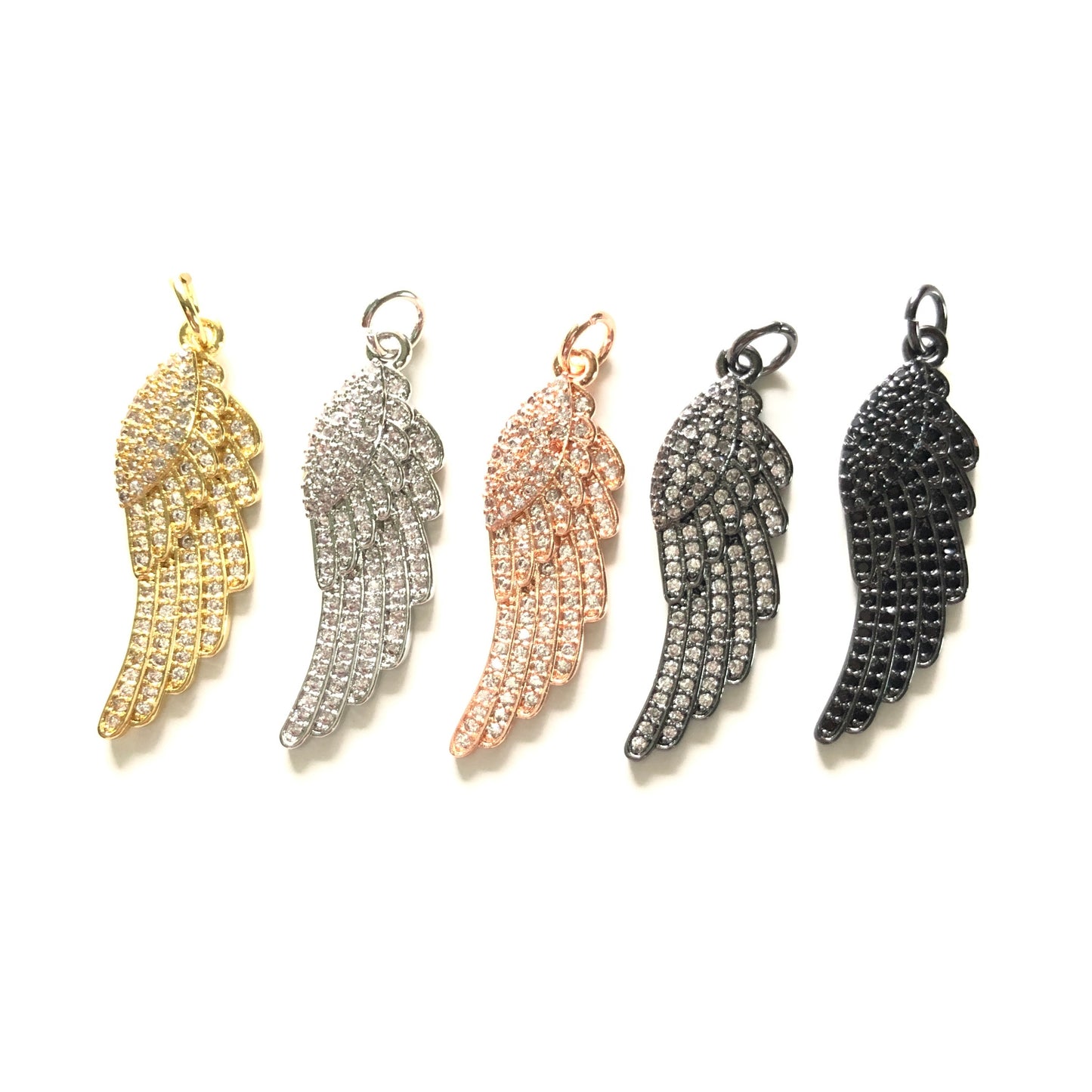 10pcs/lot 33*10mm CZ Paved Wing Charms Mix Color CZ Paved Charms On Sale Wings Charms Beads Beyond