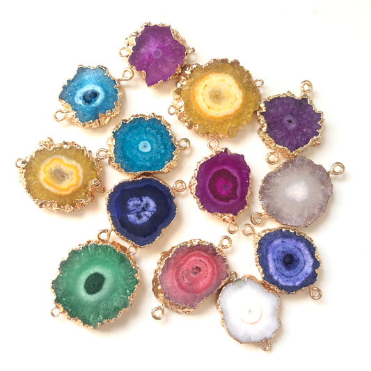 5pcs/lot 20-30mm Gold Plated Sun Flower Agate Connectors Mix Colors (Random) Stone Connectors Charms Beads Beyond