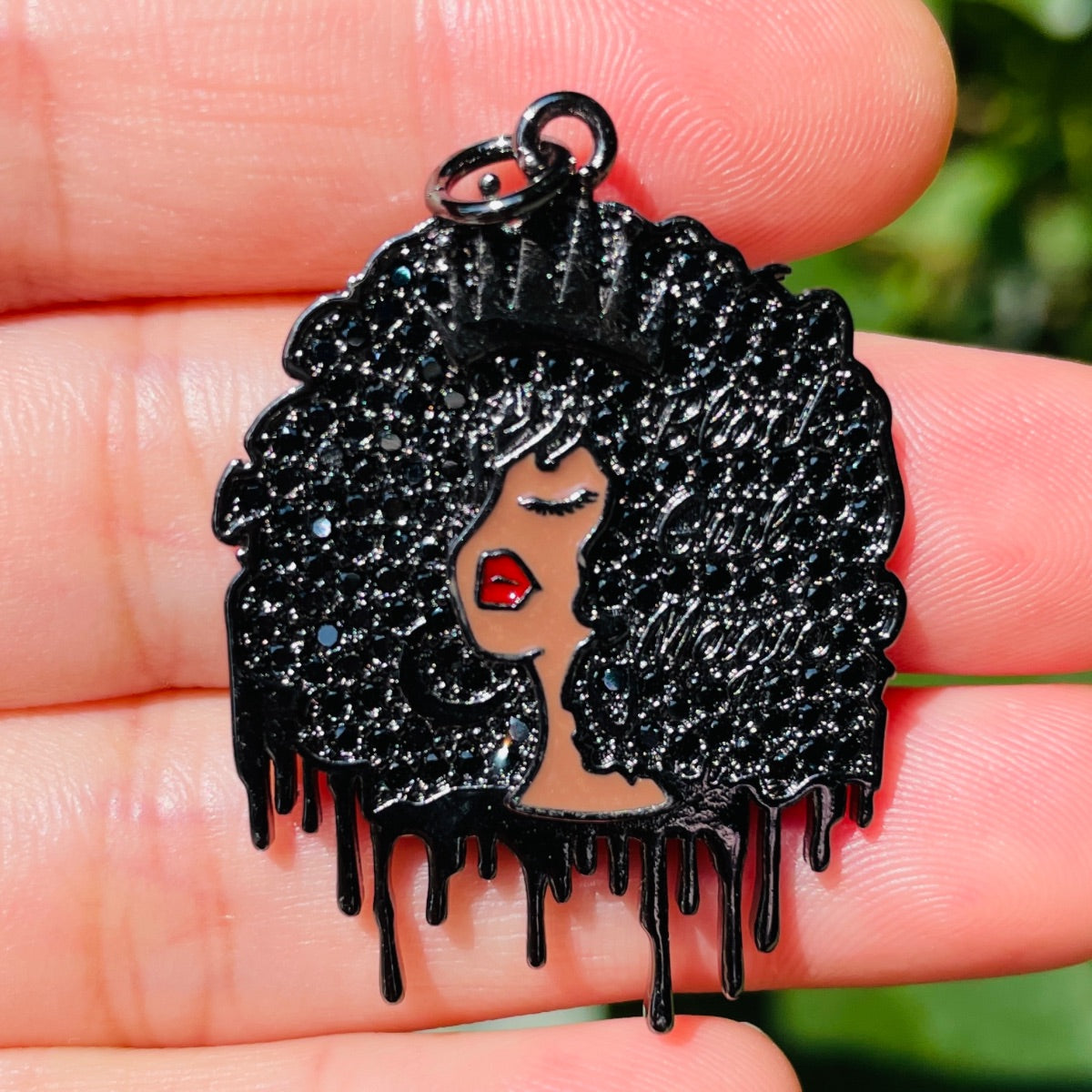 10pcs/lot 37.7**28mm CZ Paved Black Girl Magic Afro Girl Charms Black on Black CZ Paved Charms Afro Girl/Queen Charms New Charms Arrivals Charms Beads Beyond