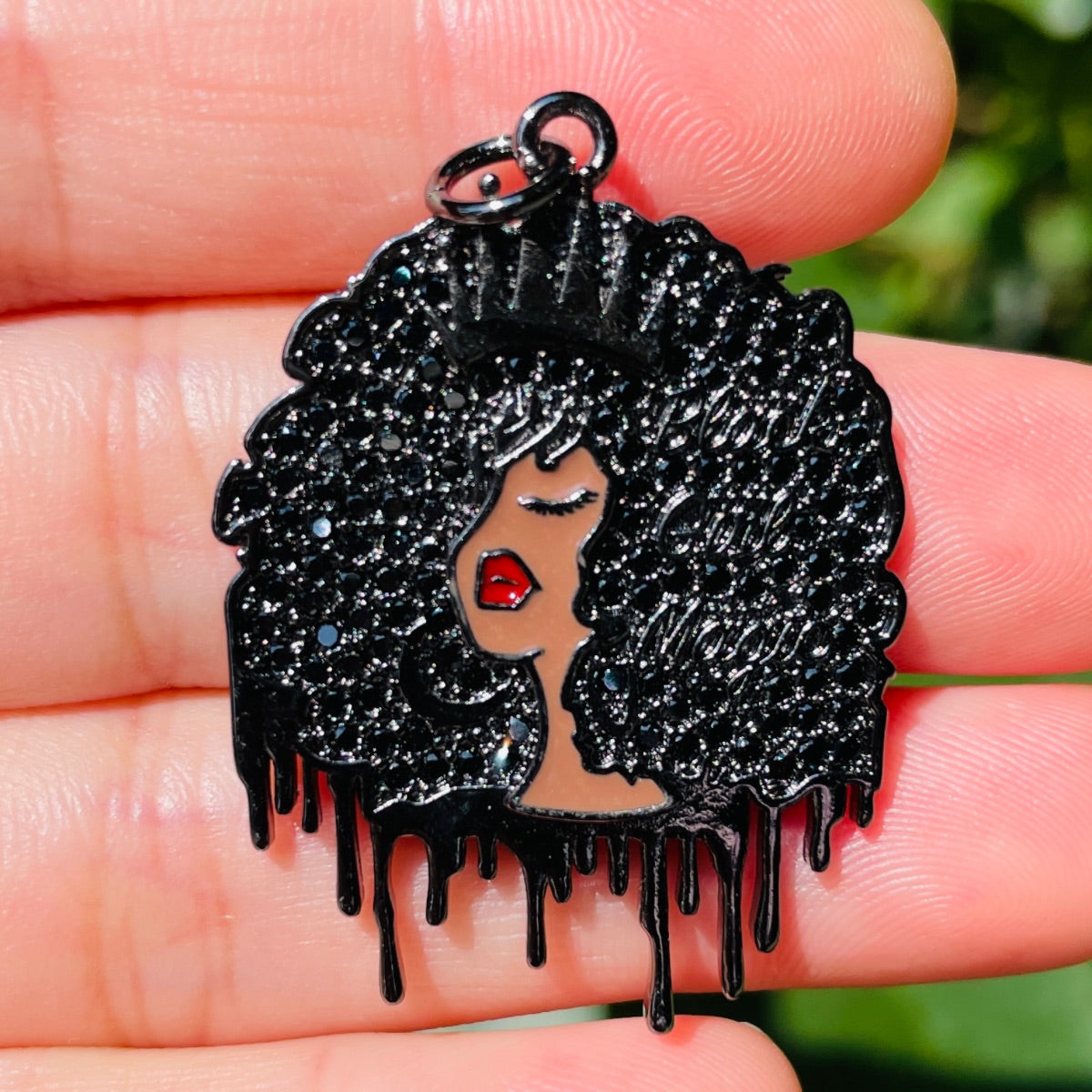 10pcs/lot Mix CZ Pave Afro Black Girls Charms Bundle 2-Black on Black CZ Paved Charms Afro Girl/Queen Charms Mix Charms Charms Beads Beyond
