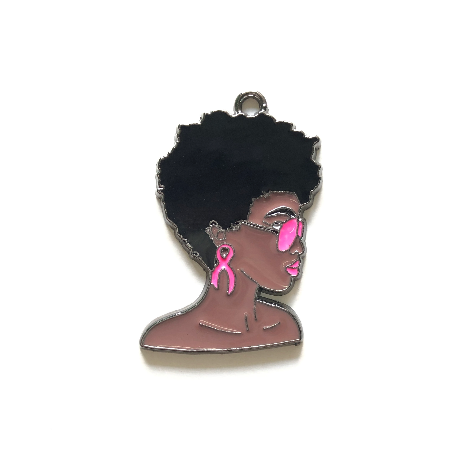10pcs/lot Afro Black Girl Pink Ribbon Breast Cancer Awareness Charm Style A Enamel Afro Charms Breast Cancer Awareness Charms Beads Beyond