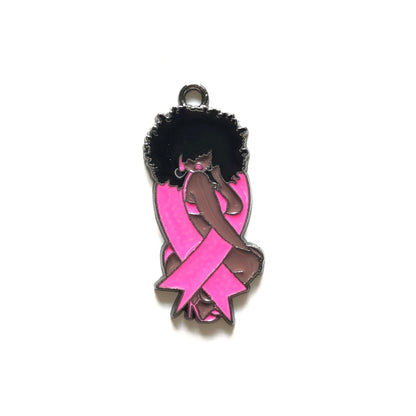 10pcs/lot Afro Black Girl Pink Ribbon Breast Cancer Awareness Charm Style B Enamel Afro Charms Breast Cancer Awareness Charms Beads Beyond