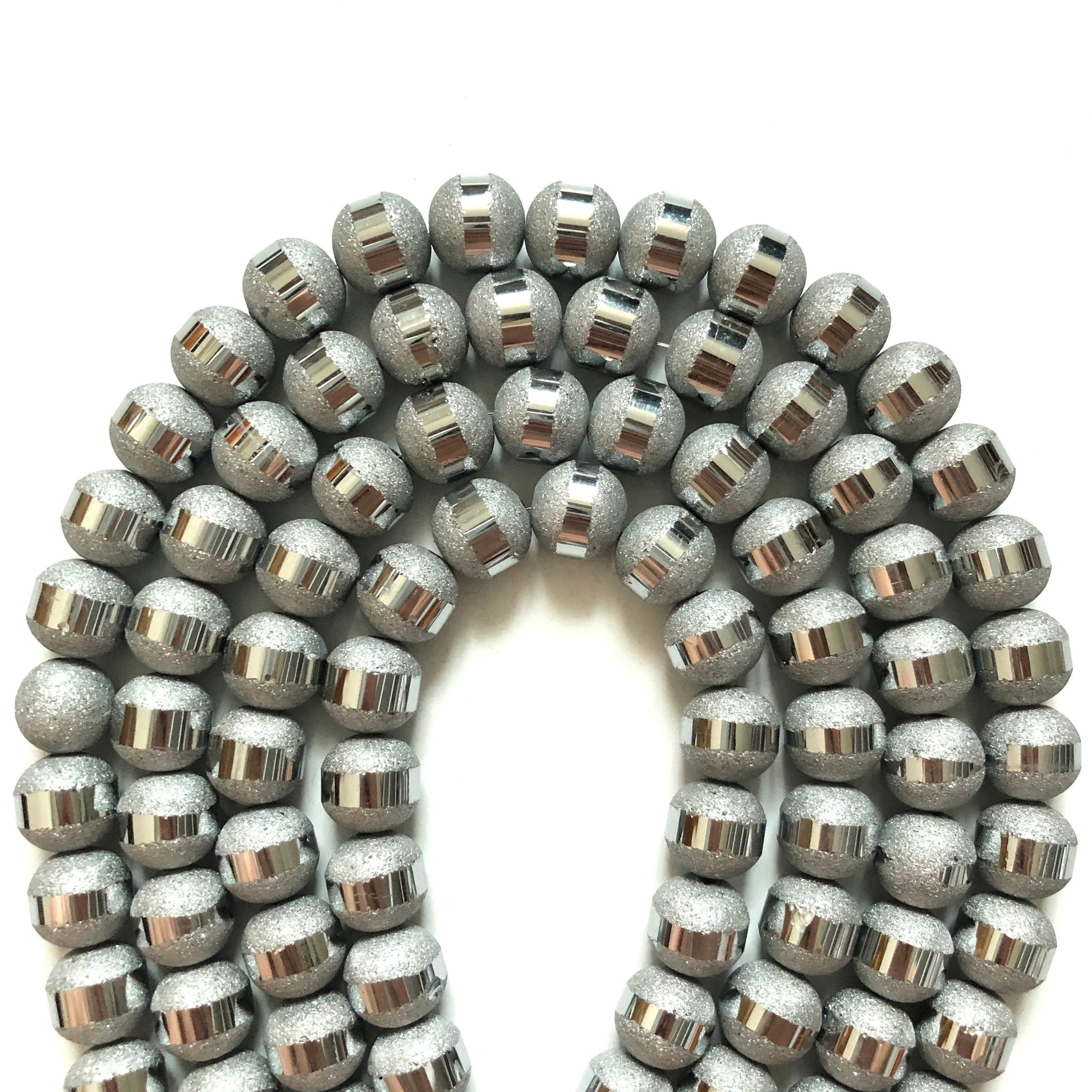 2 Strands/lot 10mm Electroplated Half Matte Round Glass Beads-Silver Glass Beads Round Glass Beads Charms Beads Beyond