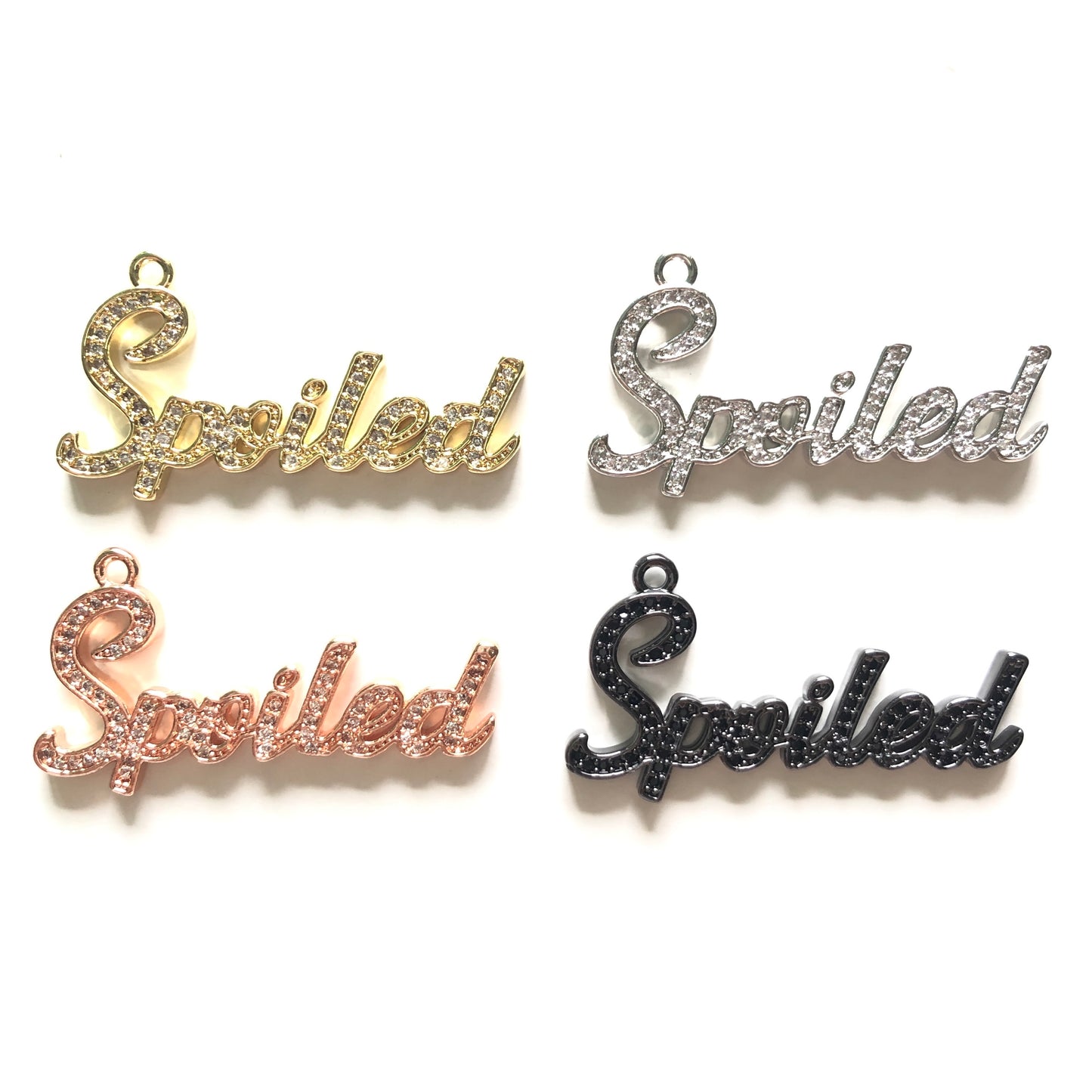 10pcs/lot 38*20.5mm CZ Paved Spoiled Charms CZ Paved Charms Words & Quotes Charms Beads Beyond
