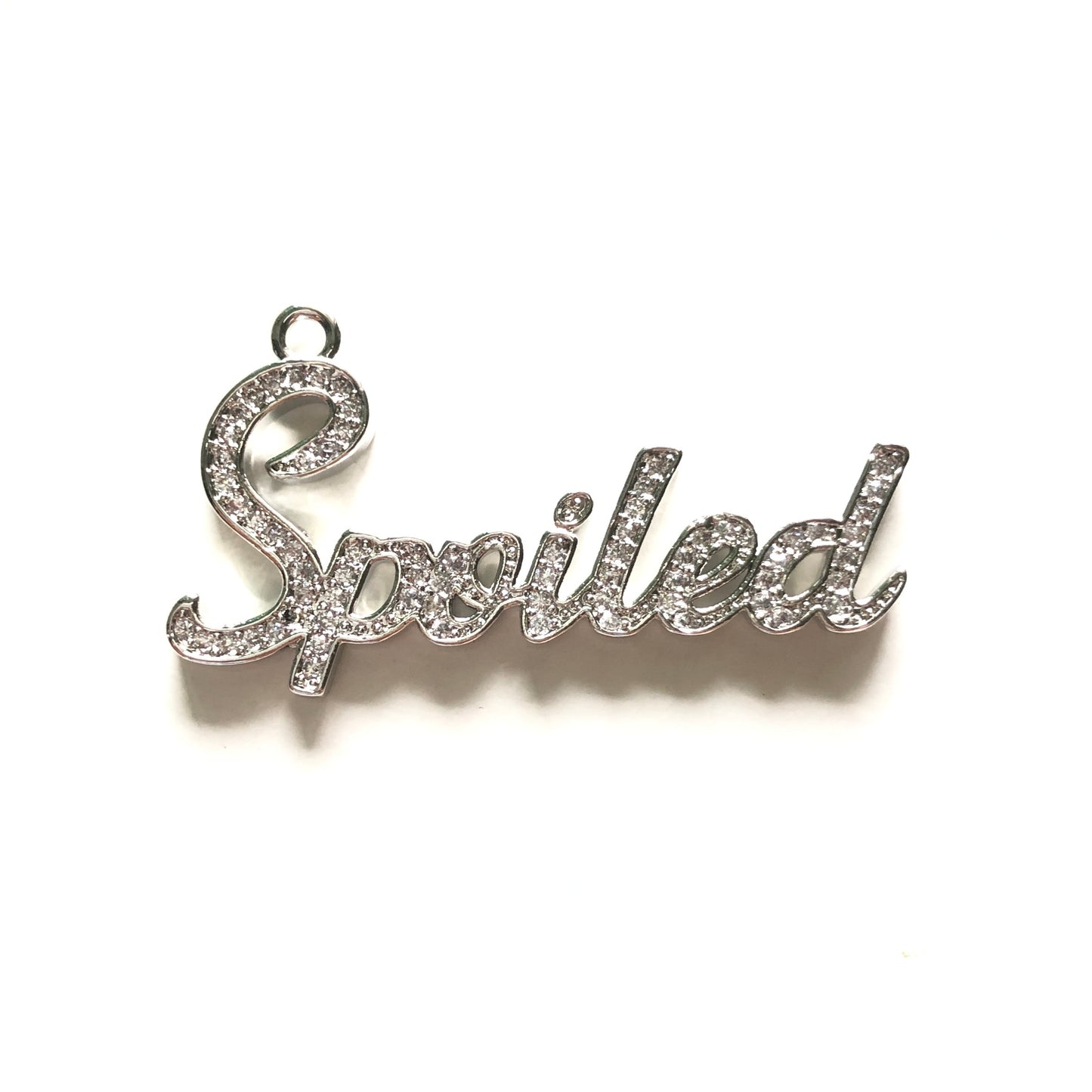 10pcs/lot 38*20.5mm CZ Paved Spoiled Charms Silver CZ Paved Charms Words & Quotes Charms Beads Beyond