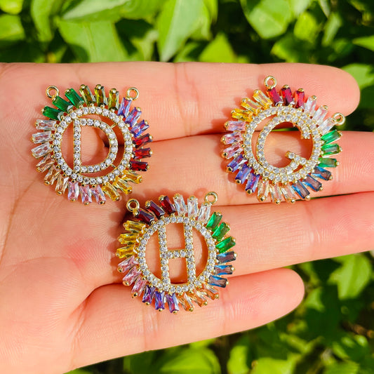 10pcs/lot Multicolor CZ Pave Gold Plated Rainbow Initial Alphabet Letter Charms CZ Paved Charms Initials & Numbers Charms Beads Beyond