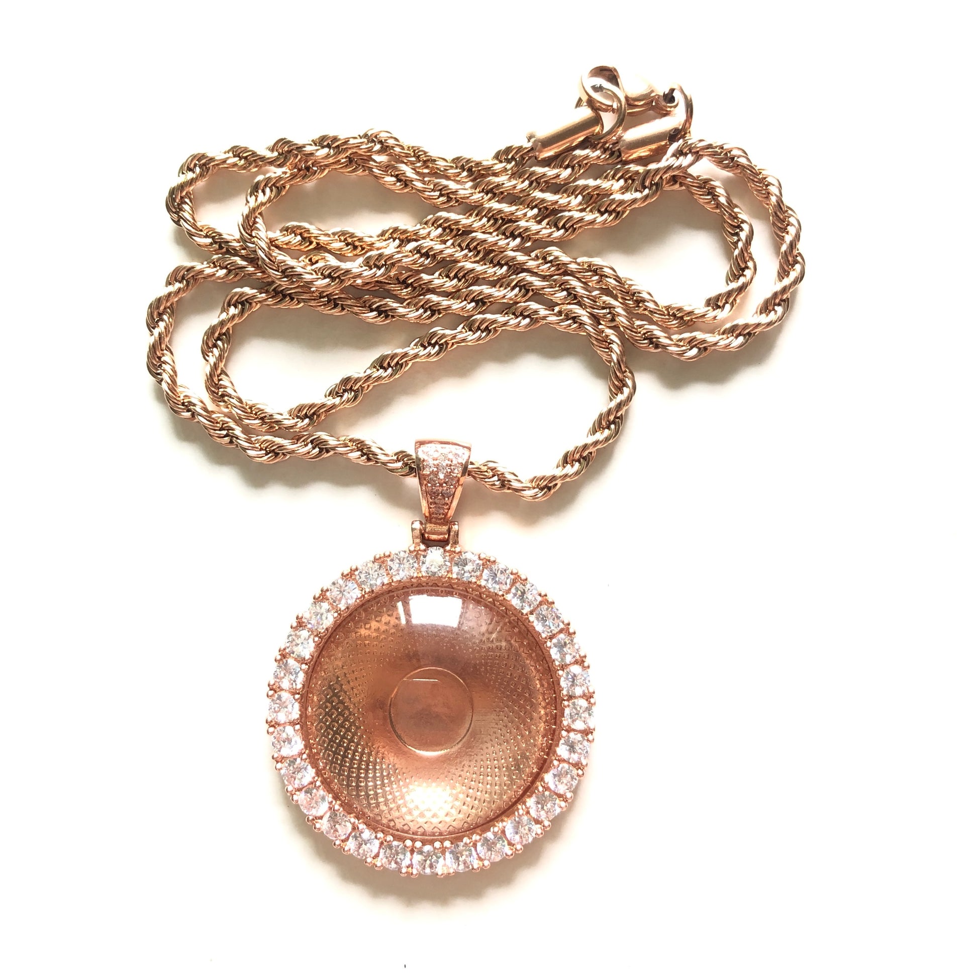 5pcs/lot 45*34mm CZ Paved Copper Photo Tray Necklace Rose Gold Necklaces Charms Beads Beyond