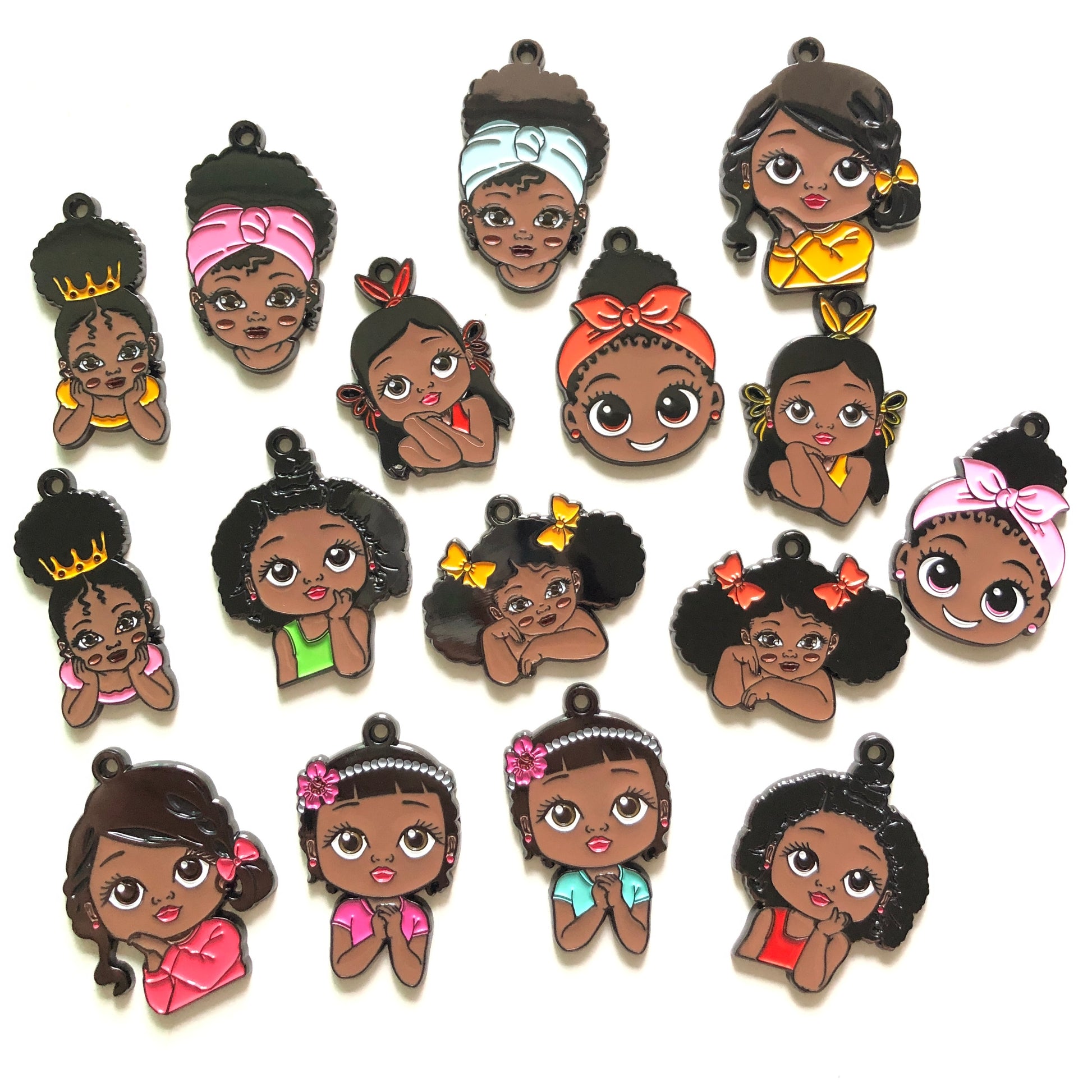 10pcs/lot Cute Black Little Girl Charms Bundle Enamel Afro Charms On Sale Charms Beads Beyond