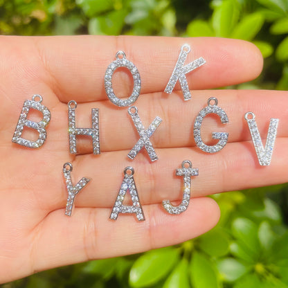 26pcs/lot 15*12mm CZ Paved Initial Letter Alphabet Charms-Gold & Silver Silver-26pcs CZ Paved Charms Initials & Numbers Small Sizes Charms Beads Beyond