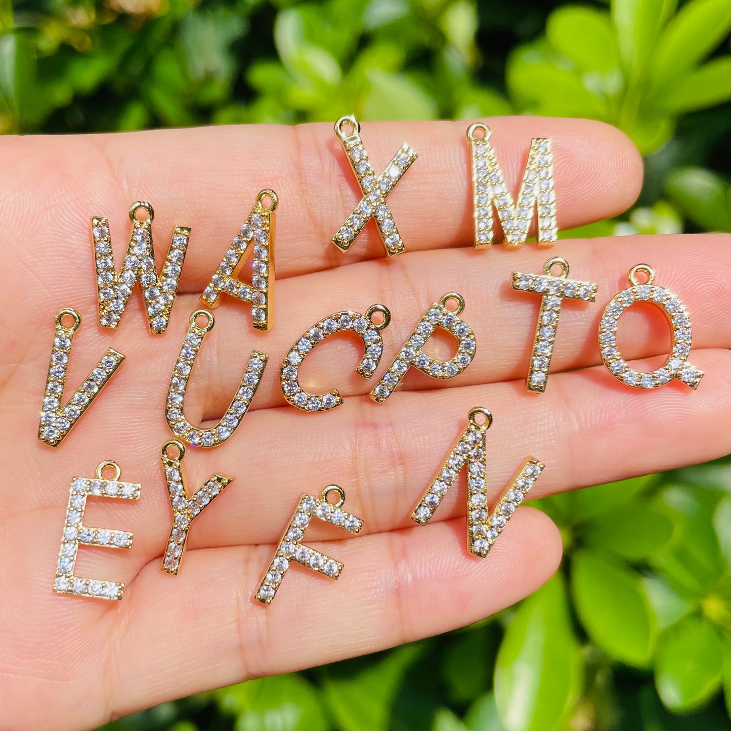 26pcs/lot 15*12mm CZ Paved Initial Letter Alphabet Charms-Gold & Silver Gold-26pcs CZ Paved Charms Initials & Numbers Small Sizes Charms Beads Beyond