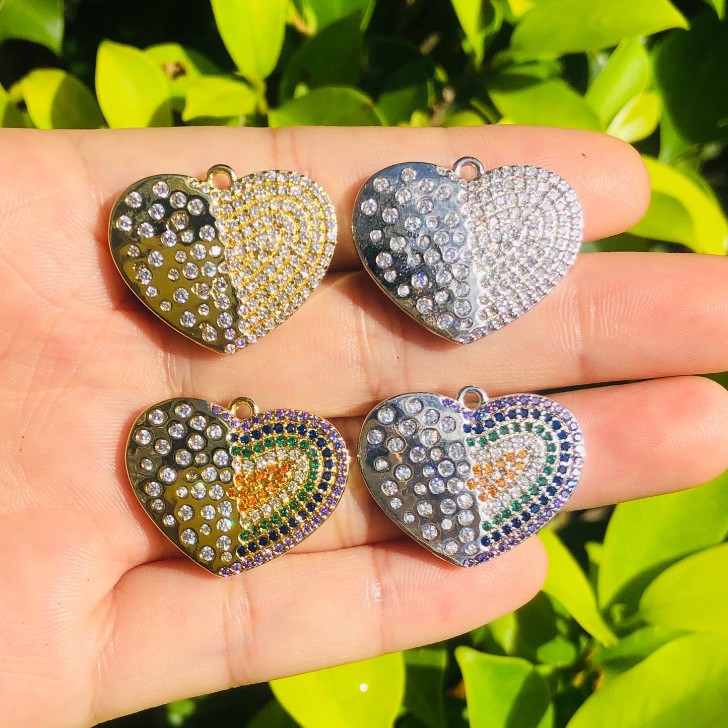 10pcs/lot 20*24.5mm CZ Paved Heart Charms Mix Color CZ Paved Charms Colorful Zirconia Hearts Charms Beads Beyond