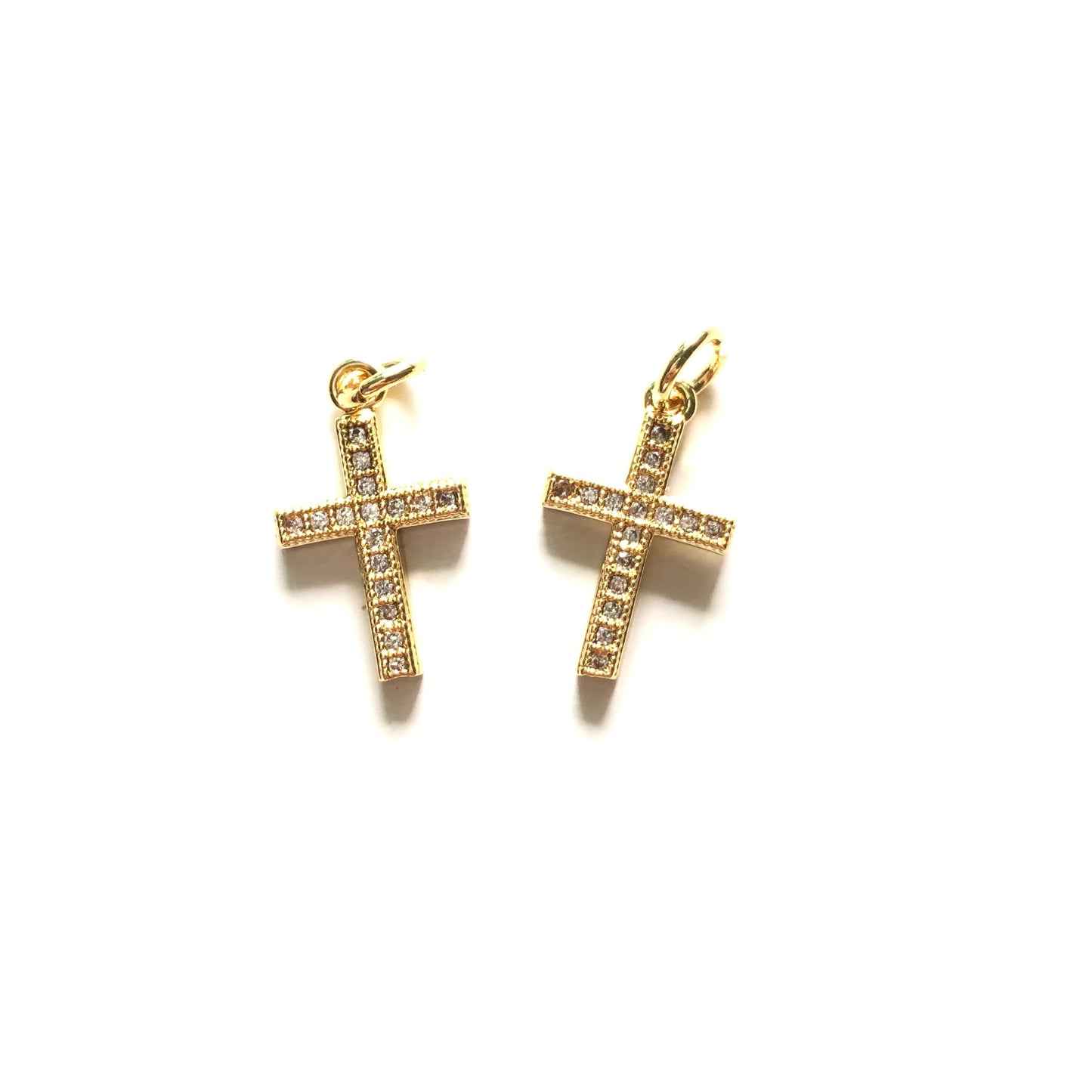 10pcs/lot 14.3*10mm CZ Paved Cross Charms Gold CZ Paved Charms Crosses Small Sizes Charms Beads Beyond