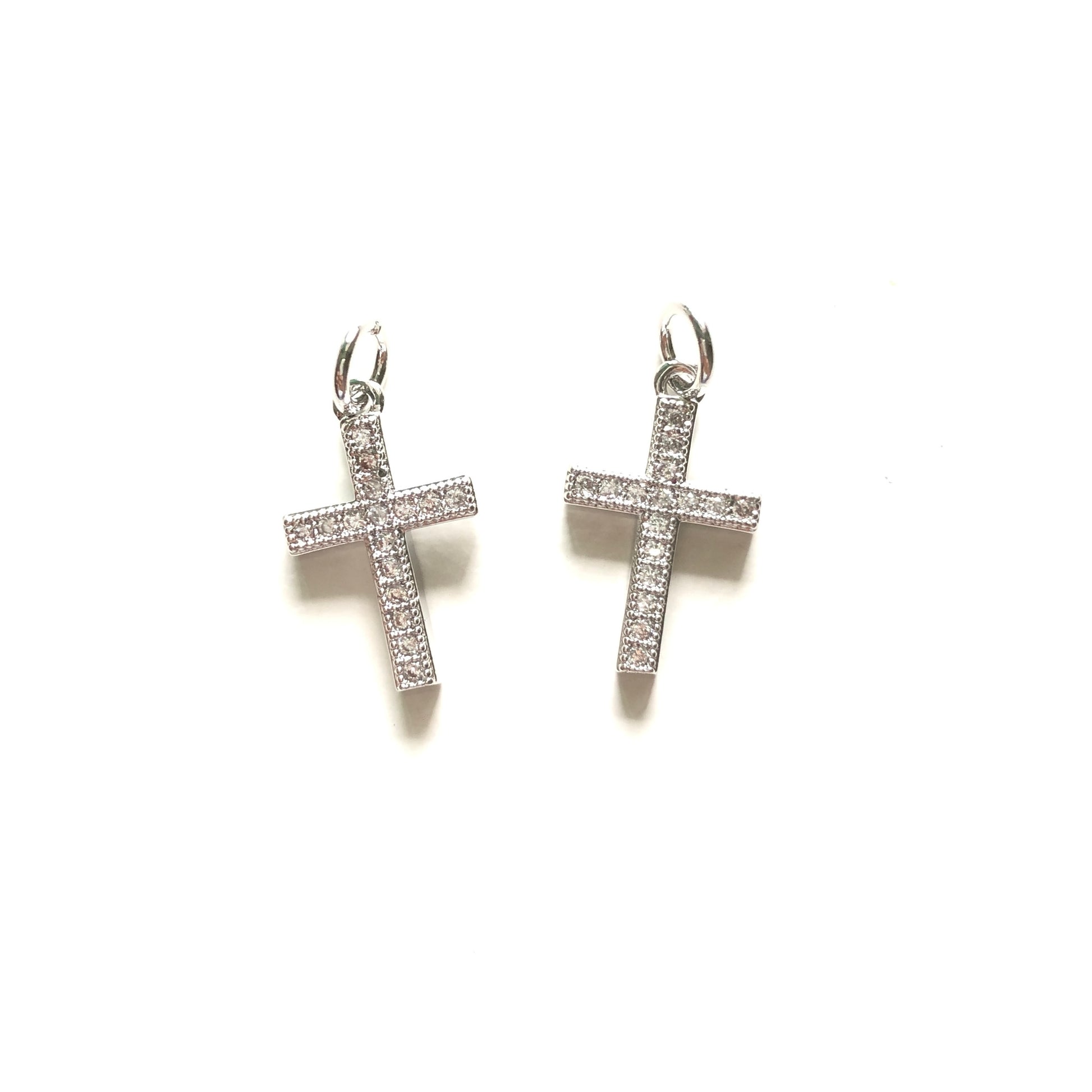 10pcs/lot 14.3*10mm CZ Paved Cross Charms Silver CZ Paved Charms Crosses Small Sizes Charms Beads Beyond