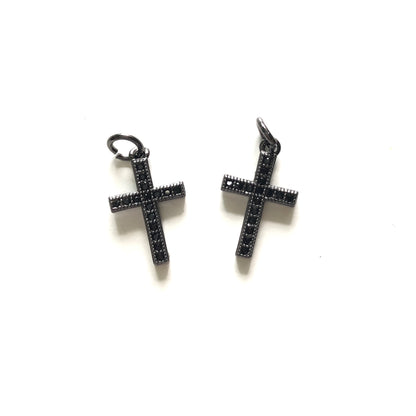 10pcs/lot 14.3*10mm CZ Paved Cross Charms Black CZ Paved Charms Crosses Small Sizes Charms Beads Beyond