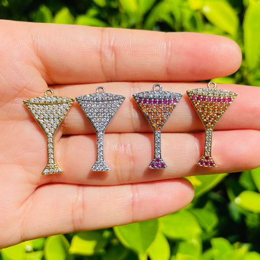 10pcs/lot 25*15mm CZ Paved Wine Glass Charms Mix Colors CZ Paved Charms Colorful Zirconia Fashion Charms Beads Beyond