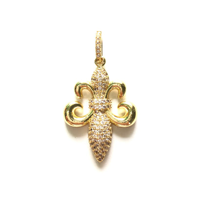 10pcs/lot 42*25mm CZ Paved Fleur De Lis Saints Charms Gold CZ Paved Charms Louisiana Inspired Mardi Gras On Sale Symbols Charms Beads Beyond