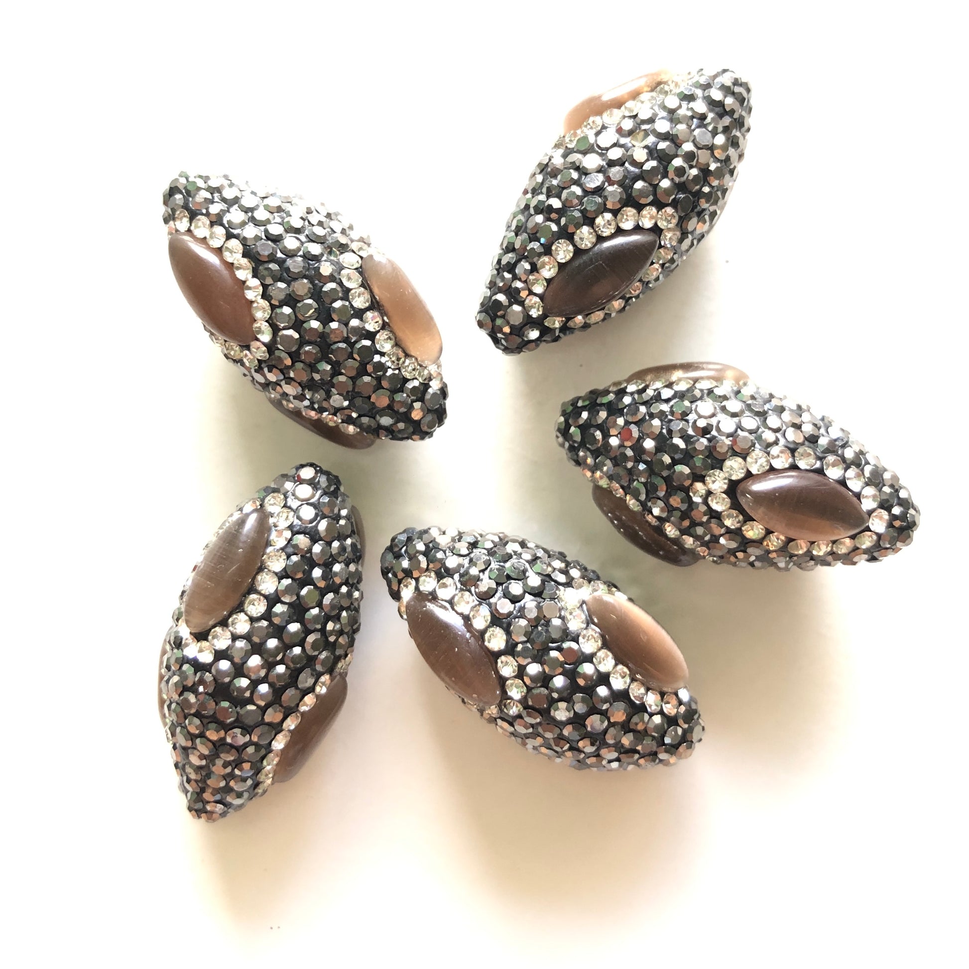 1PC 28*15mm Rhinestone Brown Cat Eye Stone Pave Oval Spacers / Focal Beads Rhinestone Spacers Focal Beads Charms Beads Beyond