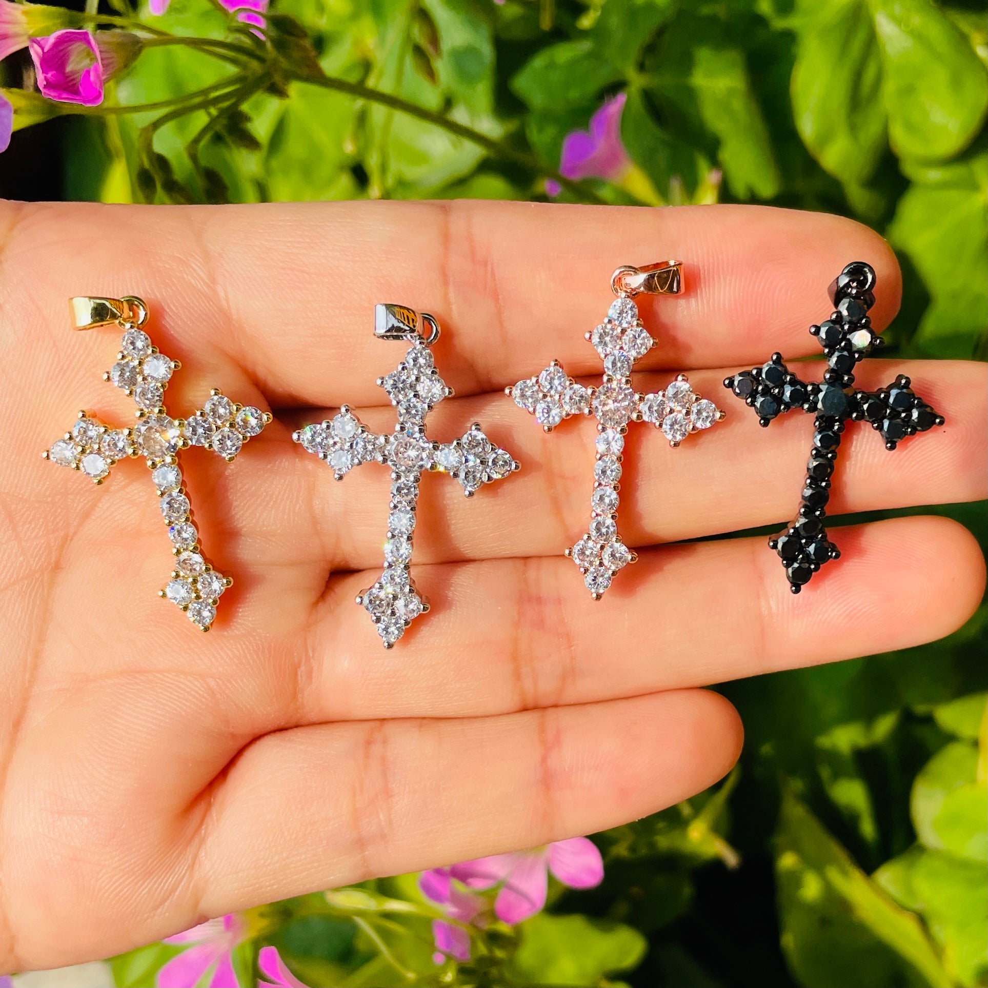 10pcs/lot 35*21mm CZ Paved Cross Charms Mix Colors CZ Paved Charms Crosses Charms Beads Beyond