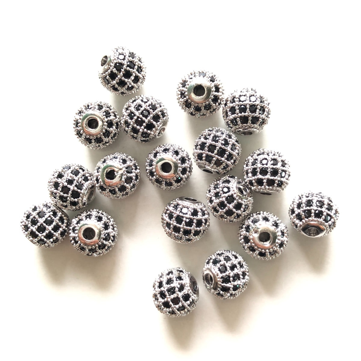 20pcs/lot 8mm Black CZ Paved Ball Spacers Silver CZ Paved Spacers 8mm Beads Ball Beads Charms Beads Beyond