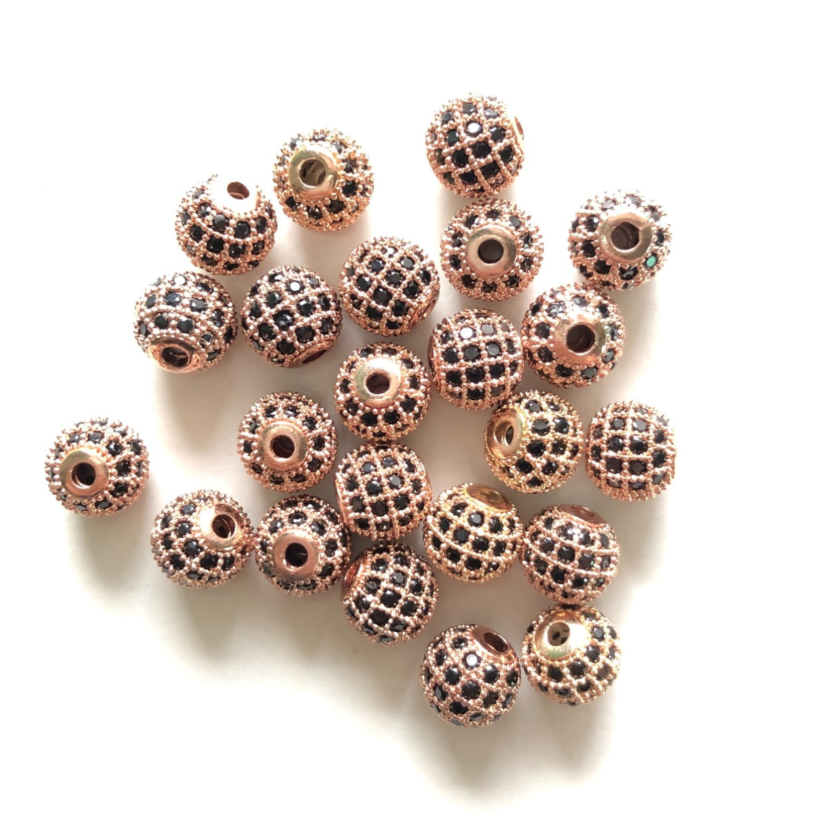 20pcs/lot 8mm Black CZ Paved Ball Spacers Rose Gold CZ Paved Spacers 8mm Beads Ball Beads Charms Beads Beyond