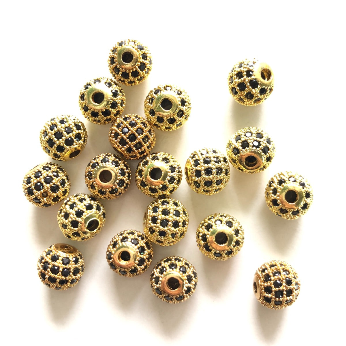 20pcs/lot 8mm Black CZ Paved Ball Spacers Gold CZ Paved Spacers 8mm Beads Ball Beads Charms Beads Beyond