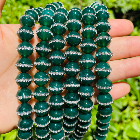 10mm Rhinestone Inlaid Agate Stone Beads-Green Rhinestone Inlaid Beads Charms Beads Beyond