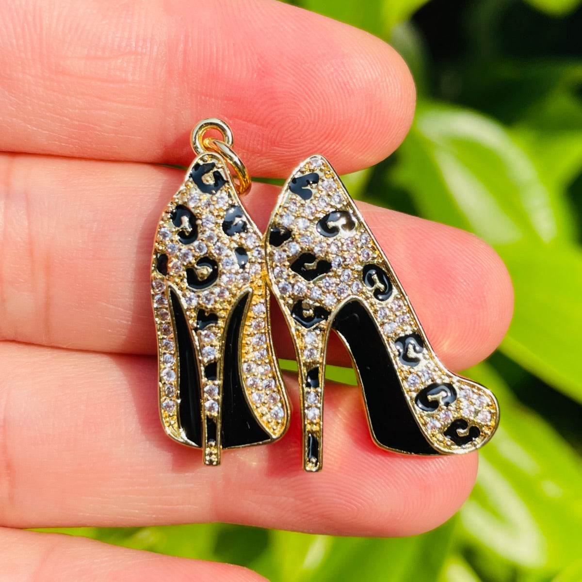 10pcs/lot CZ Pave Leopard Print High Heel Charms Gold CZ Paved Charms High Heels Leopard Printed New Charms Arrivals Charms Beads Beyond