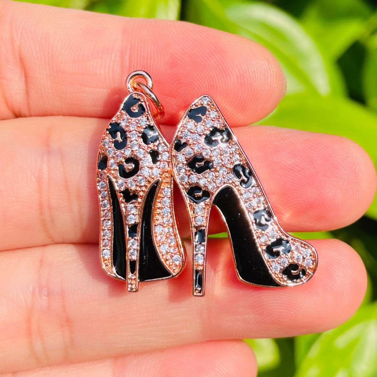 10pcs/lot CZ Pave Leopard Print High Heel Charms Rose Gold CZ Paved Charms High Heels Leopard Printed New Charms Arrivals Charms Beads Beyond