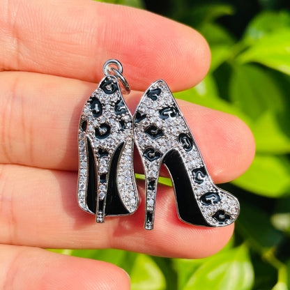 10pcs/lot CZ Pave Leopard Print High Heel Charms Silver CZ Paved Charms High Heels Leopard Printed New Charms Arrivals Charms Beads Beyond