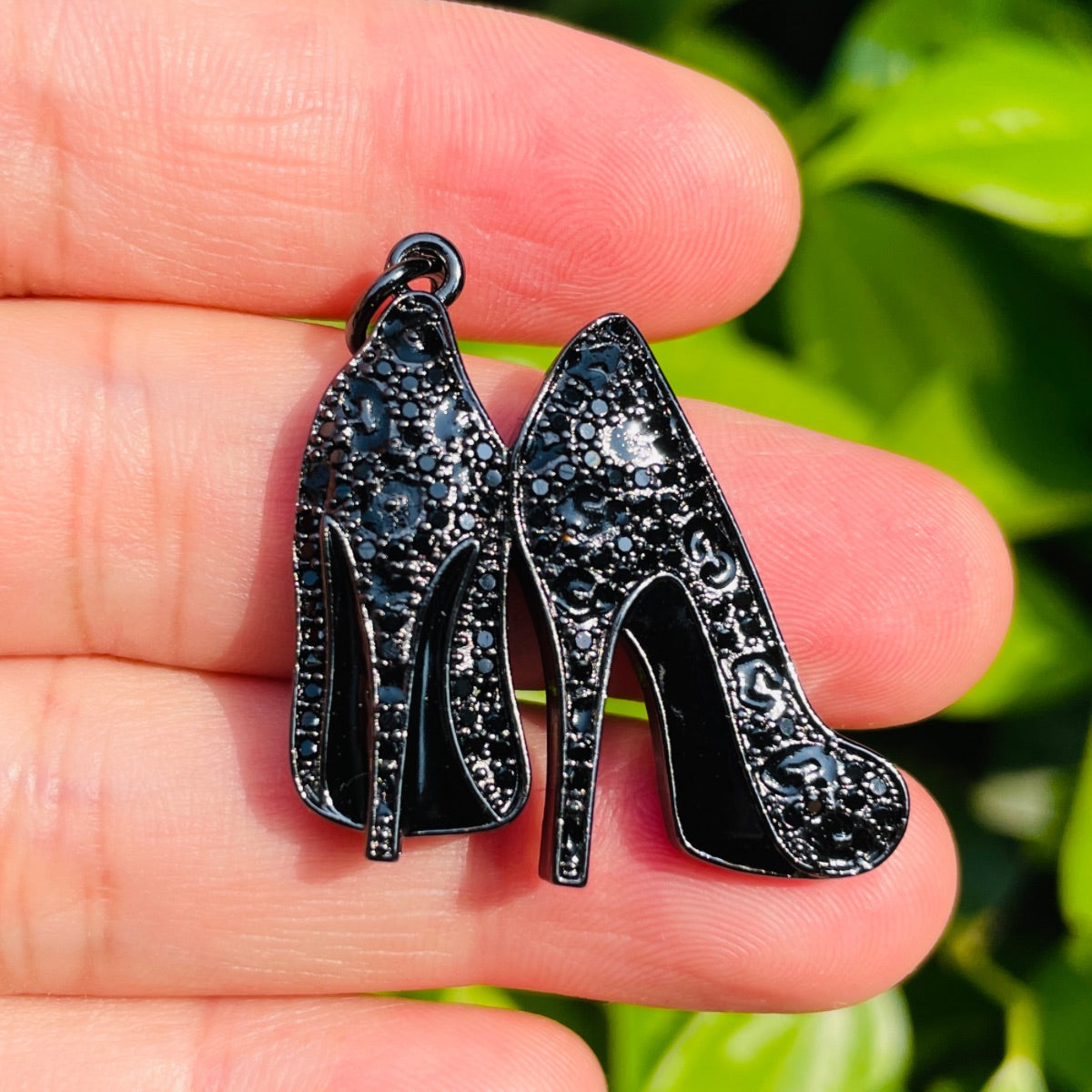 10pcs/lot CZ Pave Leopard Print High Heel Charms Black on Black CZ Paved Charms High Heels Leopard Printed New Charms Arrivals Charms Beads Beyond