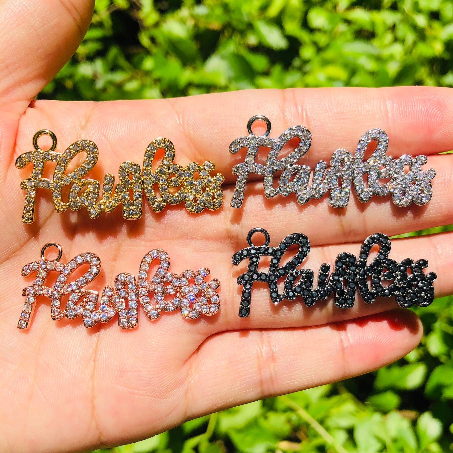 10pcs/lot 40*17.6mm CZ Paved Flawless Charms Mix Color CZ Paved Charms Words & Quotes Charms Beads Beyond