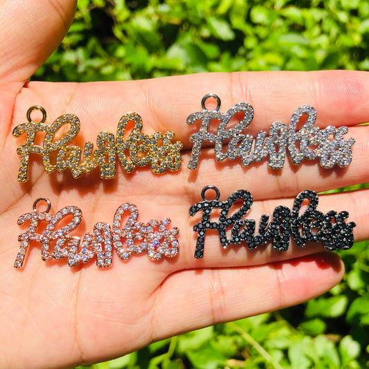 10pcs/lot 40*17.6mm CZ Paved Flawless Charms Mix Color CZ Paved Charms Words & Quotes Charms Beads Beyond