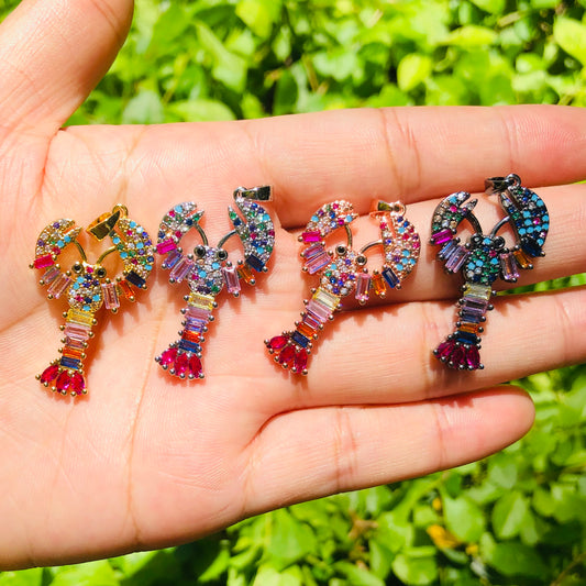 10pcs/lot 37*19mm CZ Paved Crawfish/Crayfish Lobster Charms Mix Colors CZ Paved Charms Louisiana Inspired Mardi Gras Charms Beads Beyond