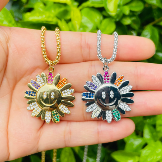 5pcs/lot 18inch CZ Paved Sunflower Necklace Necklaces Charms Beads Beyond