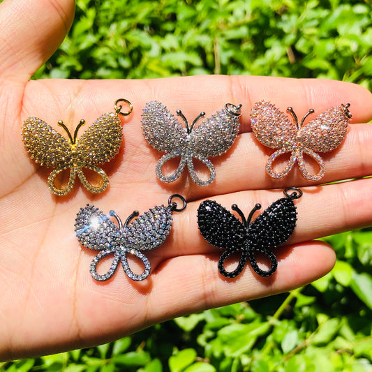 10pcs/lot 25.6*21.5mm CZ Paved Butterfly Charms Mix Colors in Picture CZ Paved Charms Butterflies On Sale Charms Beads Beyond