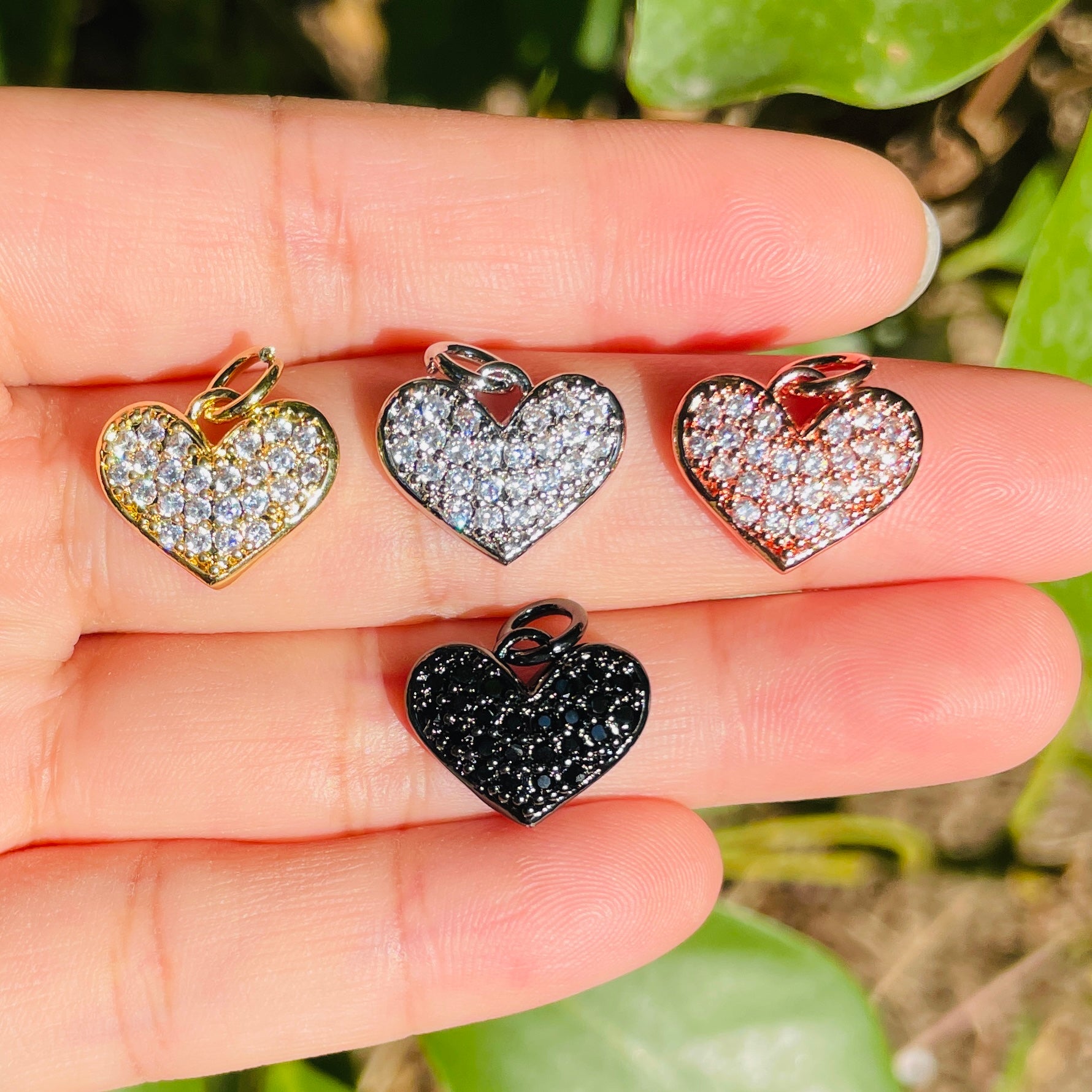 10pcs/lot 15*12mm Small Size CZ Paved Heart Charms Mix Colors CZ Paved Charms Hearts Small Sizes Charms Beads Beyond
