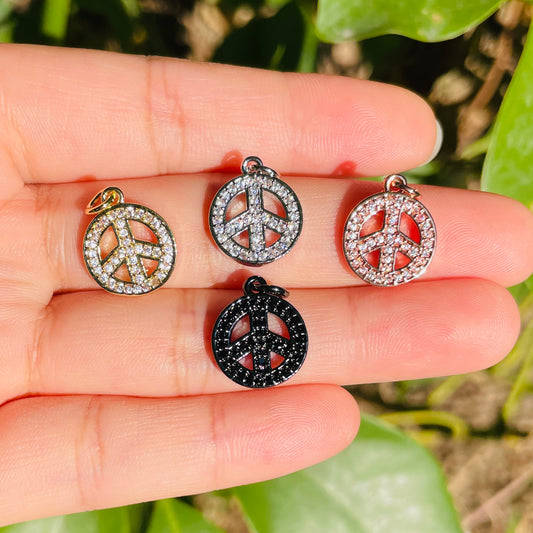 10pcs/lot 12.5mm Small Size CZ Paved Peace Sign Charms Mix Colors CZ Paved Charms Small Sizes Symbols Charms Beads Beyond
