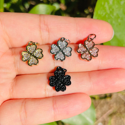 10pcs/lot 14*12mm Small Size CZ Pave Four Leaf Clover Charms Mix Colors CZ Paved Charms Flowers Small Sizes Charms Beads Beyond