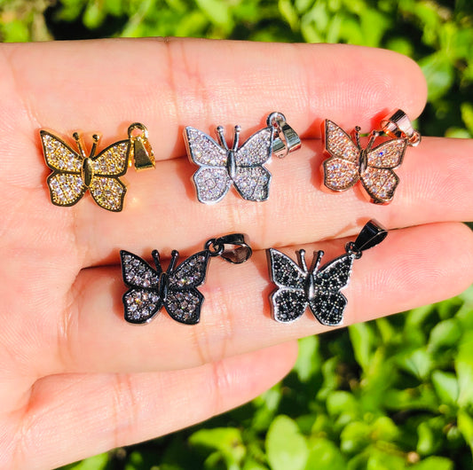 10pcs/lot 11*13mm CZ Paved Butterfly Charms Mix Colors CZ Paved Charms Butterflies Charms Beads Beyond