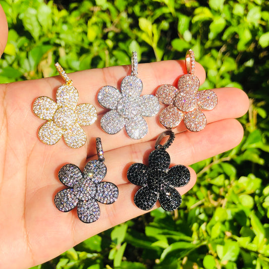5pcs/lot 33*24mm CZ Paved Flower Charms Mix Colors CZ Paved Charms Flowers Large Sizes On Sale Charms Beads Beyond