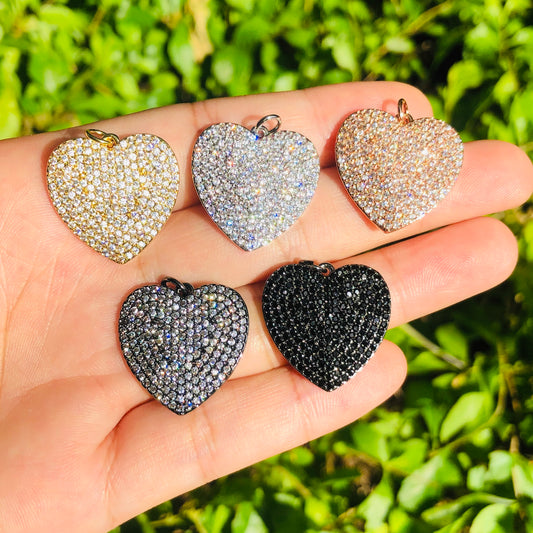 10pcs/lot 21.5*22.5mm CZ Paved Heart Charms Mix Color CZ Paved Charms Hearts On Sale Charms Beads Beyond