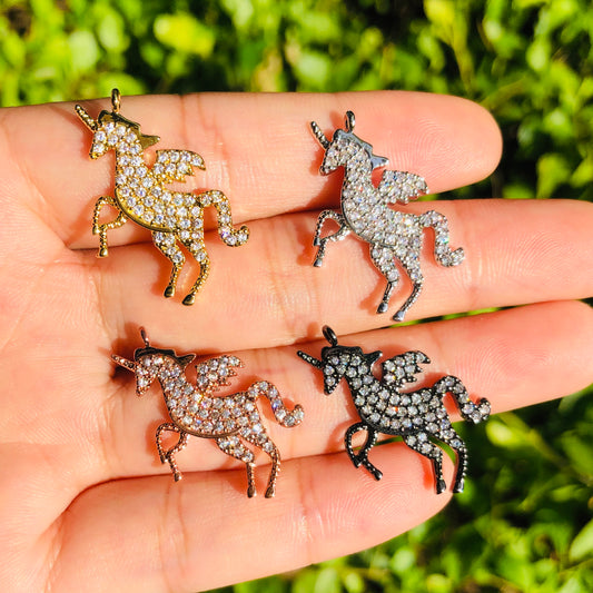 10pcs/lot 20.8*26.4mm CZ Paved Unicorn Charms Mix Color CZ Paved Charms Animals & Insects On Sale Charms Beads Beyond