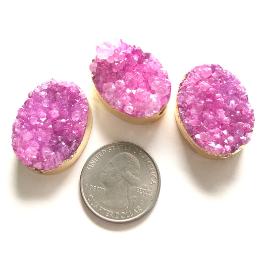 2pcs/lot 30*22.5mm Gold Plated Hot Pink/Fuchsia Agate Druzy Spacers Centerpieces Stone Connectors Focal Beads Charms Beads Beyond