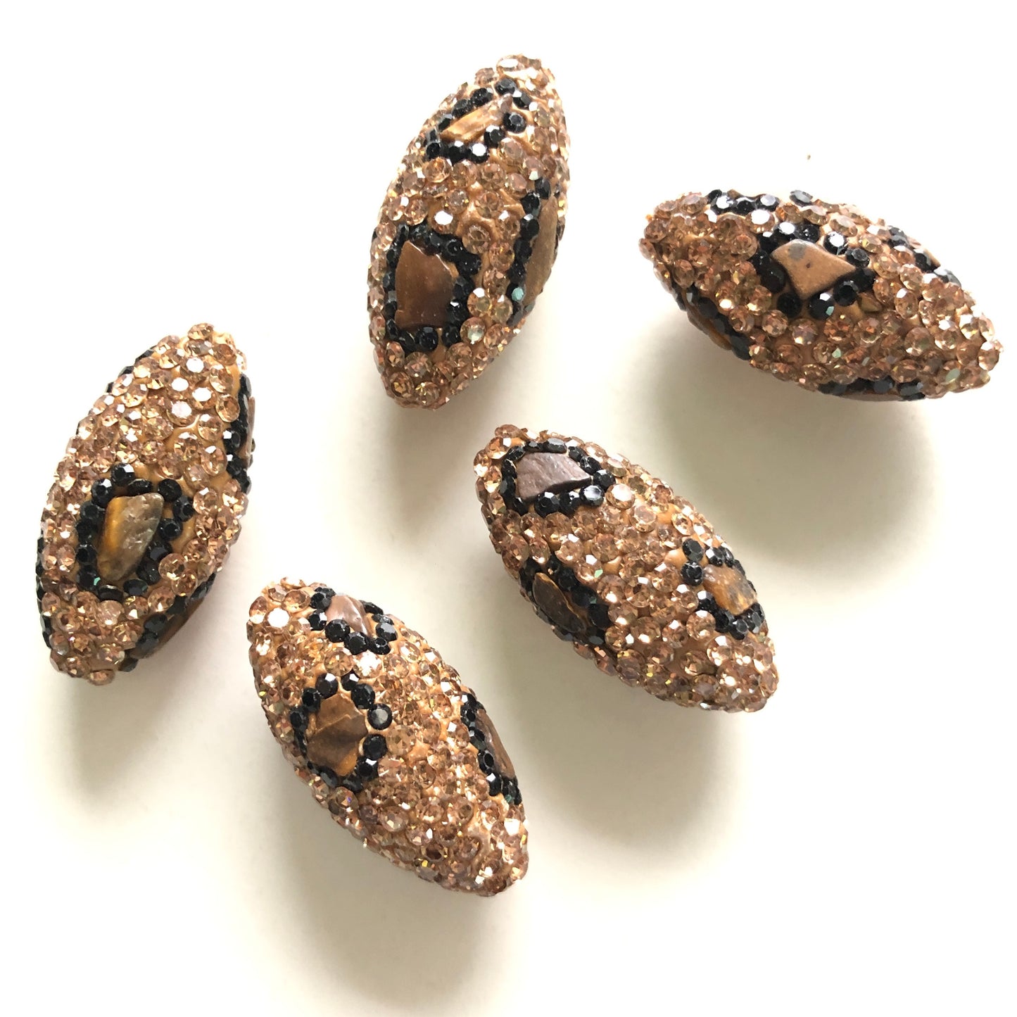5pcs 30*14.4mm Leopard Print Rhinestone Pave Olive Clay Bead Spacers/ Focal Beads Clay Beads Focal Beads Leopard Printed Rhinestone Focal Beads Charms Beads Beyond
