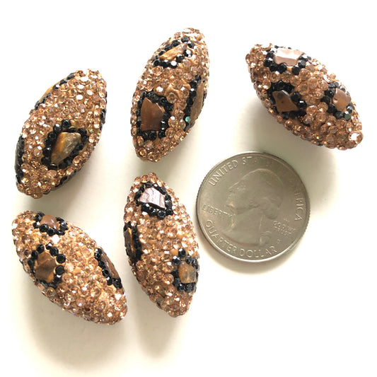 5pcs 30*14.4mm Leopard Print Rhinestone Pave Olive Clay Bead Spacers/ Focal Beads Clay Beads Focal Beads Leopard Printed Rhinestone Focal Beads Charms Beads Beyond