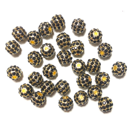 20-50pcs/lot 8mm Black Rhinestone Paved Alloy Ball Spacers-Gold Alloy Spacers & Wholesale Charms Beads Beyond