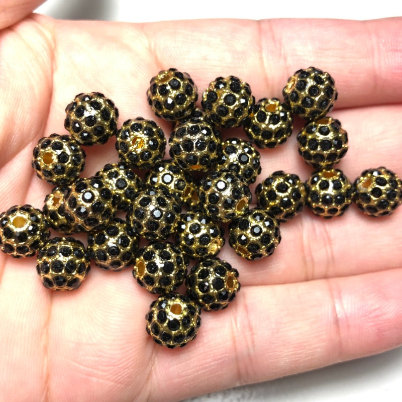20-50pcs/lot 8mm Black Rhinestone Paved Alloy Ball Spacers-Gold Alloy Spacers & Wholesale Charms Beads Beyond