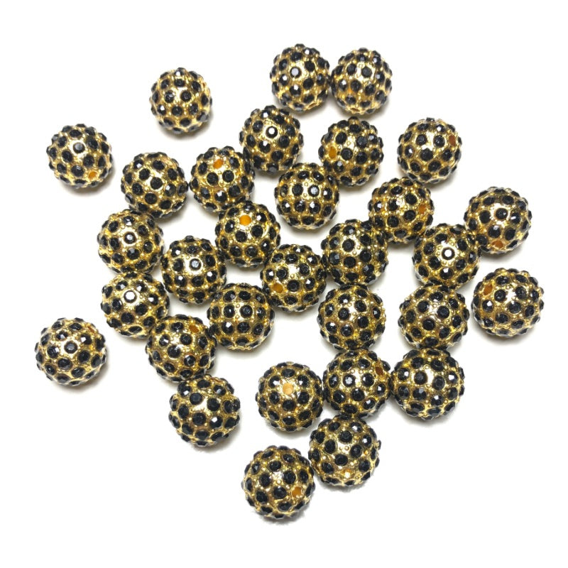 20-50pcs/lot 10mm Black Rhinestone Paved Alloy Ball Spacers-Gold Alloy Spacers & Wholesale Charms Beads Beyond