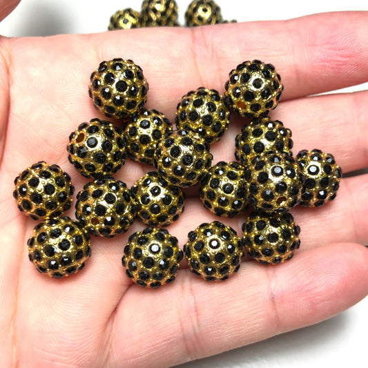 20-50pcs/lot 10mm Black Rhinestone Paved Alloy Ball Spacers-Gold Alloy Spacers & Wholesale Charms Beads Beyond