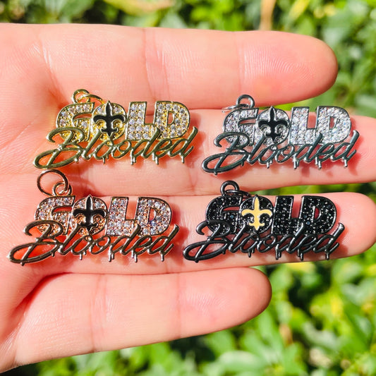 10pcs/lot 33*16.5mm Fleur De Lis CZ Saints Gold Blooded Word Charms Mix Colors CZ Paved Charms American Football Sports Louisiana Inspired New Charms Arrivals Charms Beads Beyond